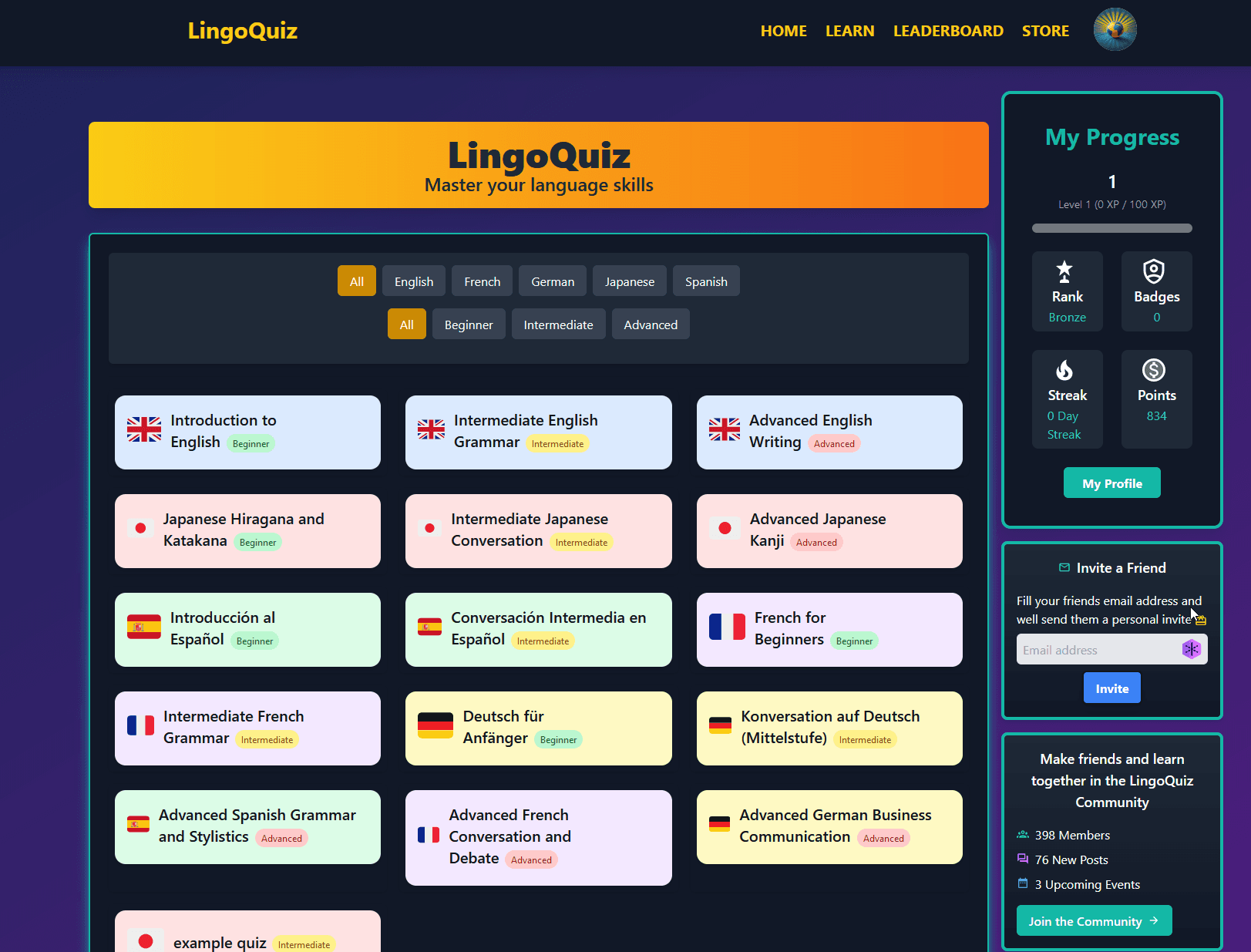 LingoQuiz Application Screenshot